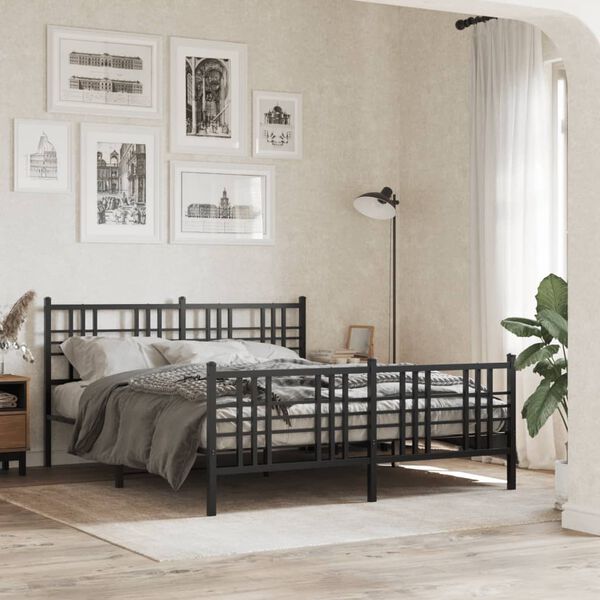 vidaXL Bed Frame Black Steel 63x79 in Bed Frame Rectangular