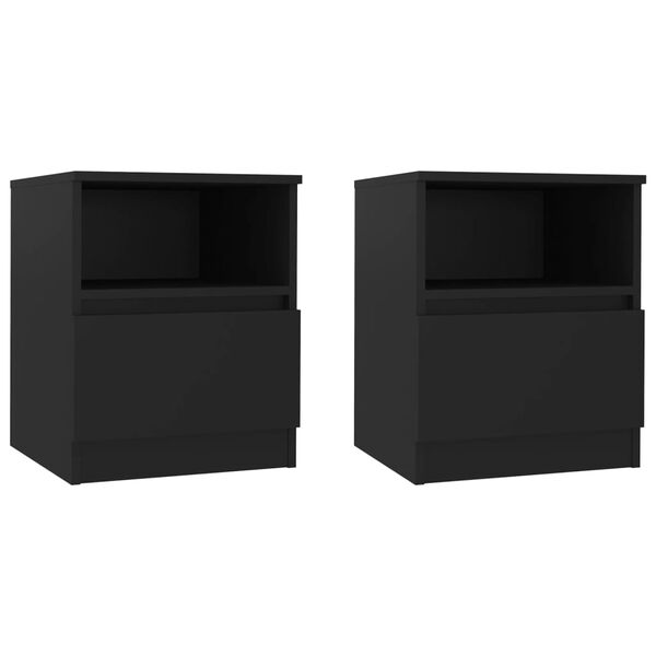vidaXL Bed Cabinet Set of 2 Black Engineered Wood Compact Bed Cabinet