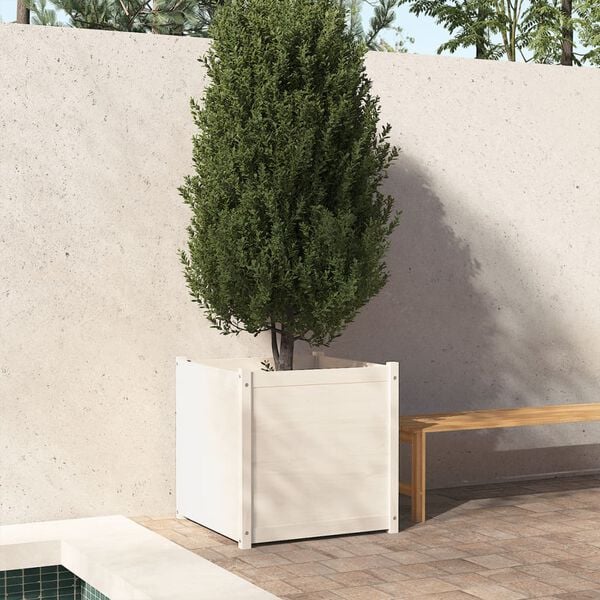 vidaXL Garden Planter White Solid pinewood 27.6 in Durable