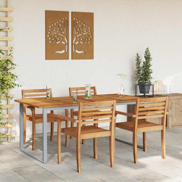 vidaXL Garden Table Brown Solid Acacia wood, Powder-coated metal