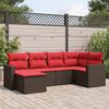 vidaXL 6 Piece Patio Sofa Set with Cushions Brown Poly Rattan