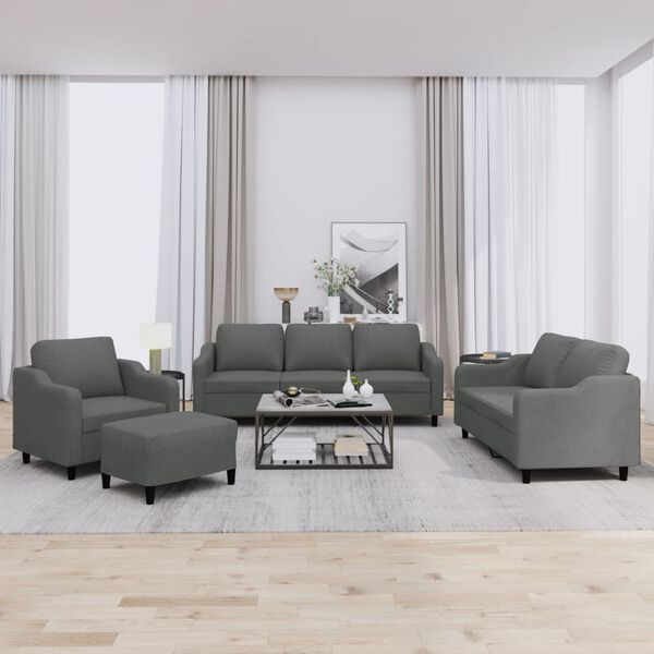 vidaXL Sofa Set Dark Grey Polyester, Metal, Textilene, Plywood Large