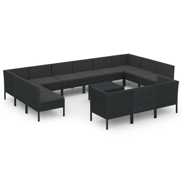 vidaXL Garden Lounge Set Black PE rattan, powder-coated steel, polyester
