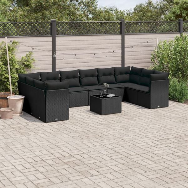 vidaXL Garden Sofa Set Black PE rattan, powder-coated steel, tempered glass
