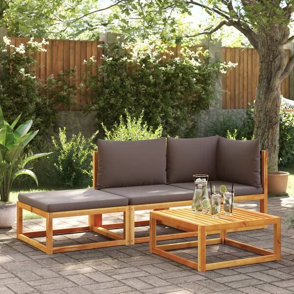 vidaXL Garden Sofa Grey Solid acacia wood, PE rattan 2-seater Modular