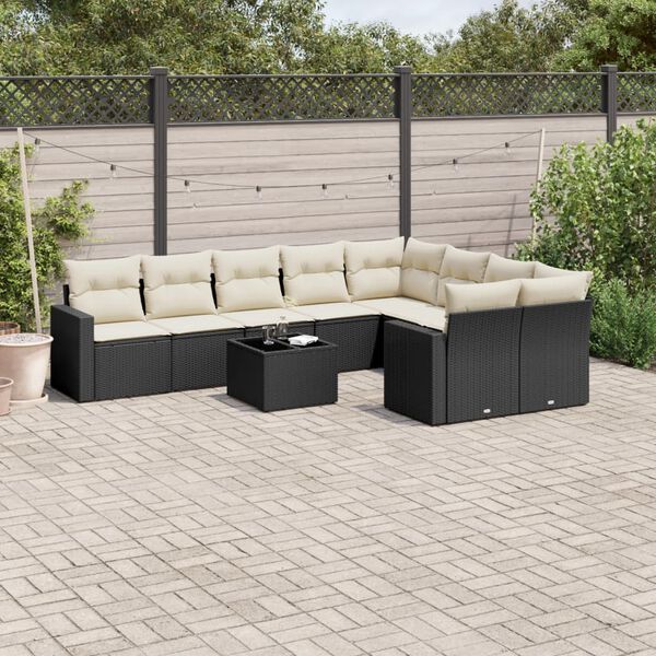 vidaXL Garden Sofa Set Black PE rattan, steel, tempered glass 10 Piece Set