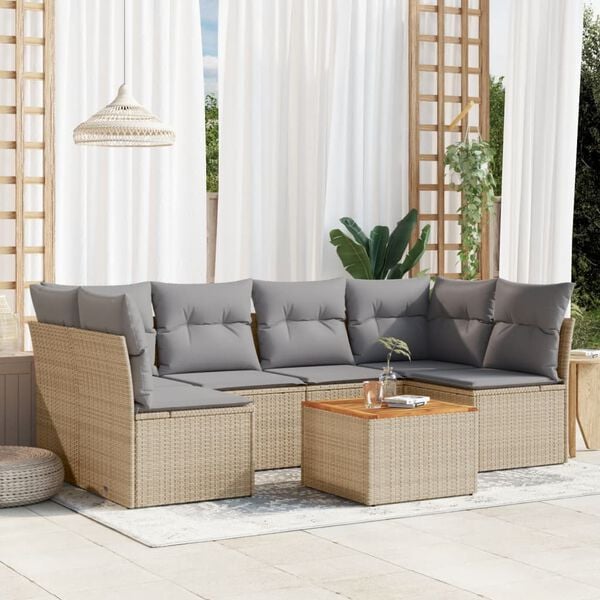 vidaXL Garden Sofa Set Beige PE rattan Large Adjustable Armrests