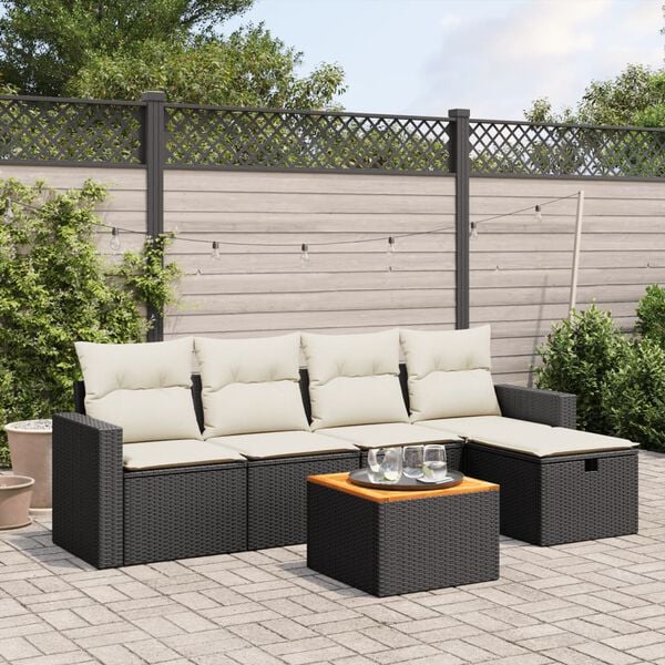 vidaXL Garden Sofa Set Black PE rattan 6 Piece Set Modular