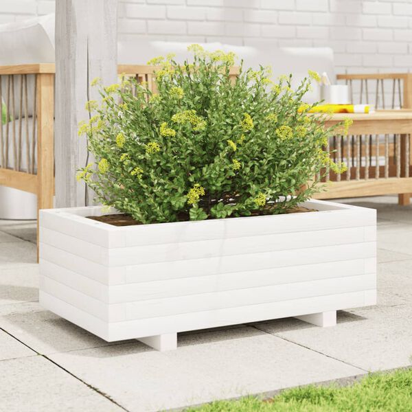 vidaXL Garden Planter White Solid pinewood Decorative Inlays