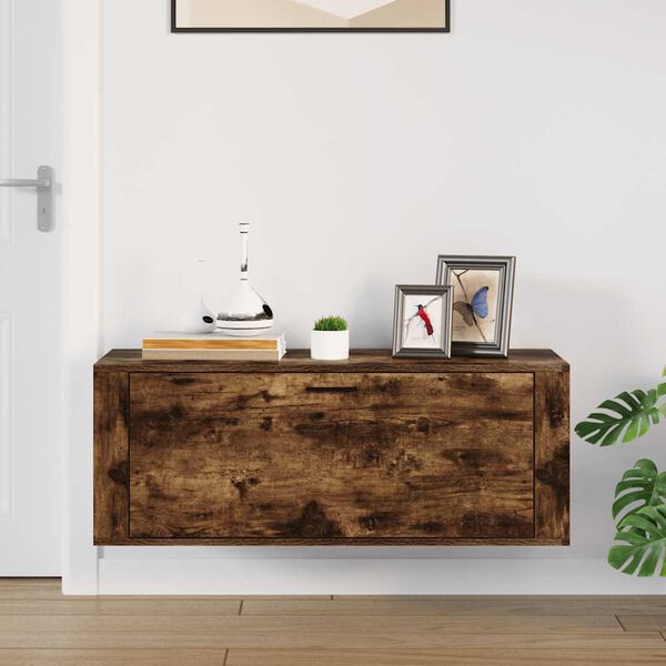 vidaXL Wall Shoe Cabinet Smoked oak Engineered wood Compact Drop-Down