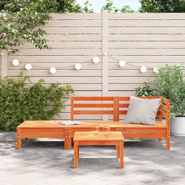vidaXL Garden Sofa Wax Brown Solid Pine Wood 3-Seater Modular