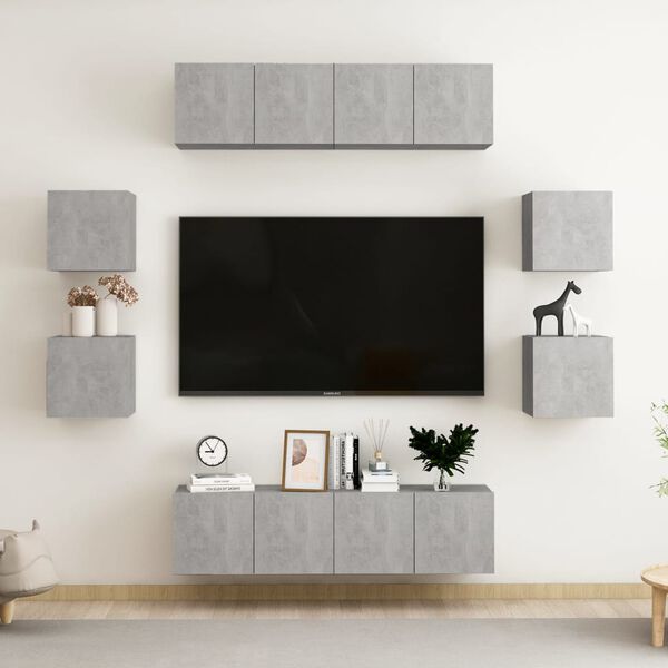 vidaXL 8 Piece TV Cabinet Set Concrete Grey Engineered Wood (2x804521+804495)