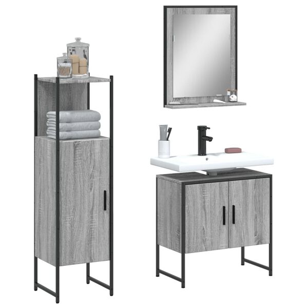 vidaXL Bathroom Cabinet Set Grey sonoma Engineered wood Medium