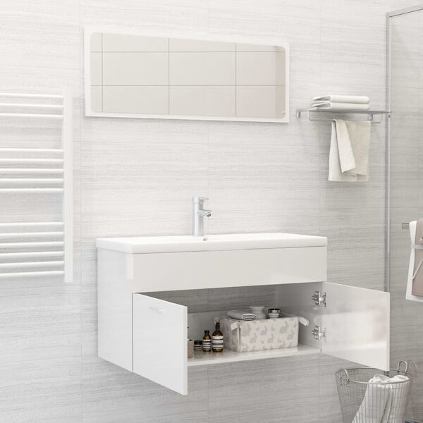 vidaXL Bathroom Furniture Set High Gloss White Engineered wood, Ceramic
