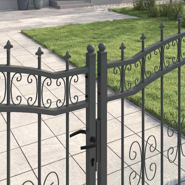 vidaXL Fence Gate with Spear Top Black 120.1"x 49.2" Powder-coated Steel