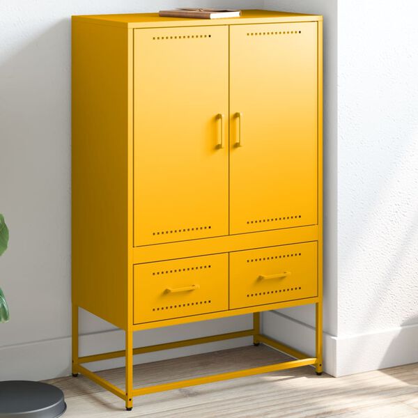 vidaXL Highboard Mustard Yellow Cold-rolled steel 26.8x15.4x43.9 in