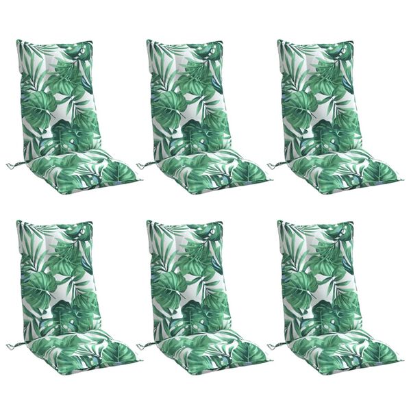 vidaXL Highback Chair Cushion Set of 6 Green with leaf pattern