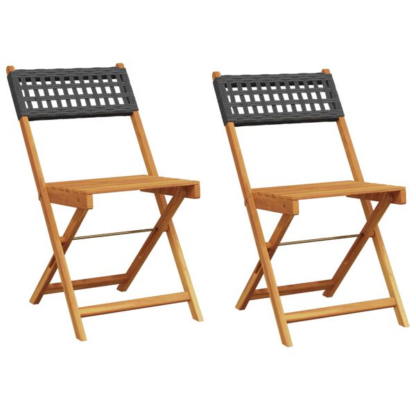 vidaXL Bistro Chair Set of 2 Black Solid acacia wood, poly rattan
