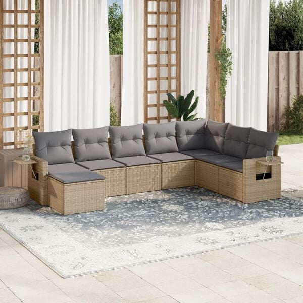 vidaXL Garden Sofa Set Beige Poly Rattan 8 Piece Set Foldable
