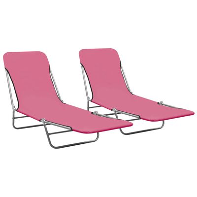 vidaXL Folding Sun Loungers 2 pcs Steel and Fabric Pink