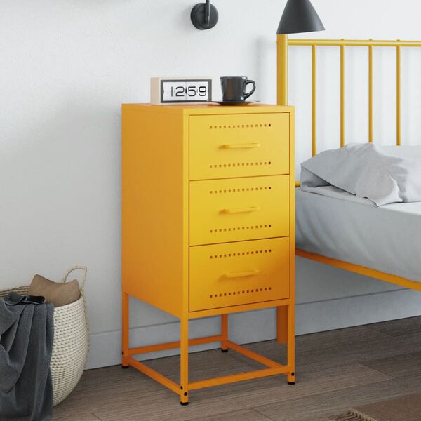 vidaXL Bedside Cabinet Mustard Yellow Steel Medium Bedside Cabinet