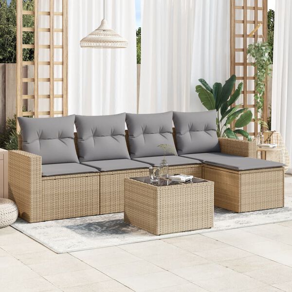 vidaXL Garden Sofa Set Beige Poly Rattan Large Modular Garden Sofa Set