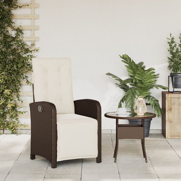 vidaXL Reclining Garden Chair Brown PE Rattan, Powder-Coated Steel