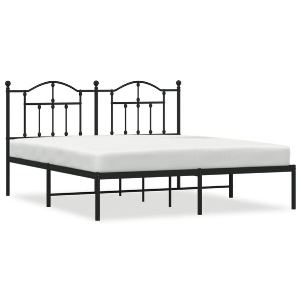 vidaXL Bed Frame Black Powder-Coated Steel King Metal Bed Frame