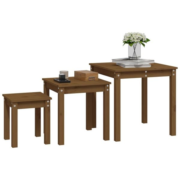 vidaXL Nesting Table Honey brown Solid pine wood Small to Medium