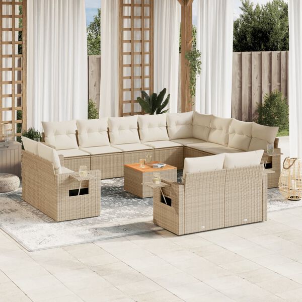 vidaXL Garden Sofa Set Beige PE rattan, powder-coated steel, acacia wood