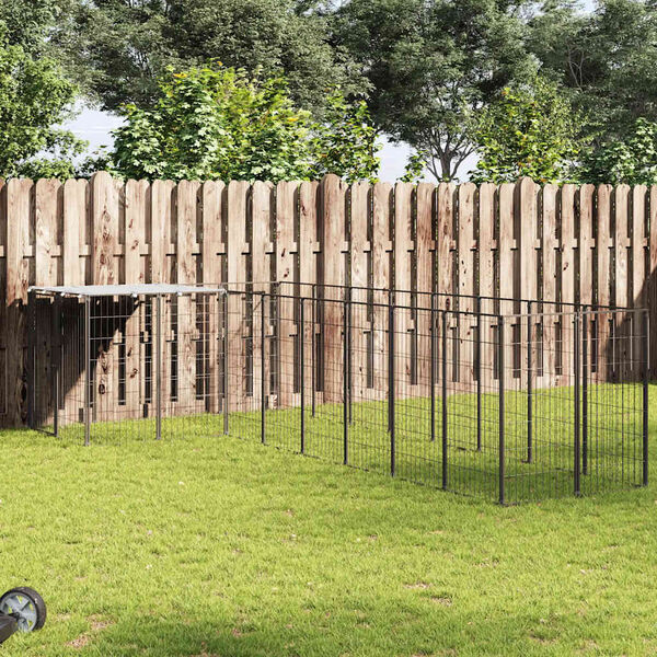 vidaXL Dog Kennel Black and silver grey Powder-coated steel and polyethylene