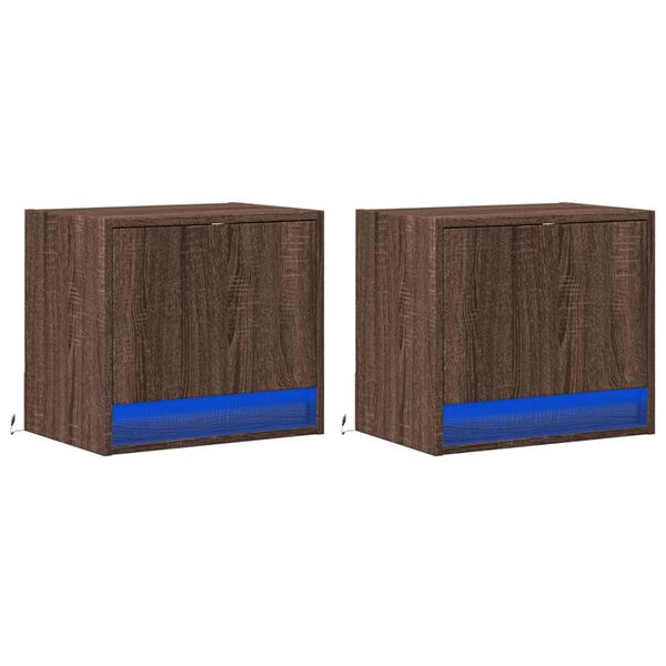 vidaXL Wall-mounted Bedside Cabinet Set of 2 Brown oak Engineered wood