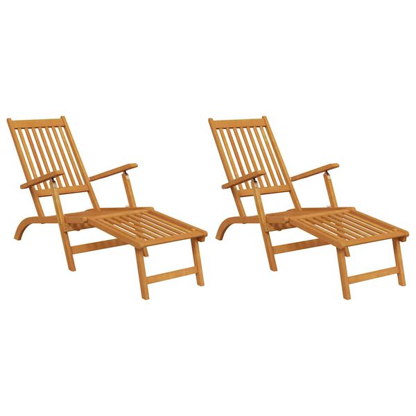 vidaXL Deck Chair Brown Solid Acacia wood Standard Adjustable Armrests
