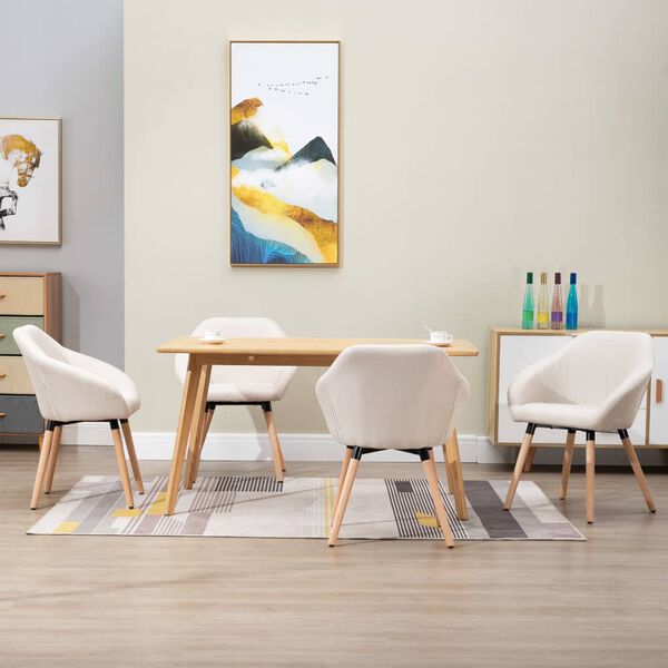 vidaXL Dining Chair Set of 4 Cream Polyester, Solid wood Standard