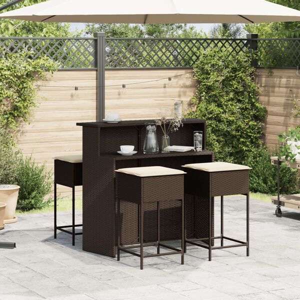 vidaXL Garden Bar Set Brown PE rattan 5 Piece Set Removable Covers