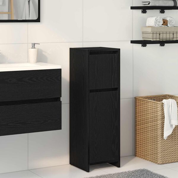 vidaXL Bathroom Cabinet with Drawer Black Oak 11.81 x 11.81 x 37.40 in