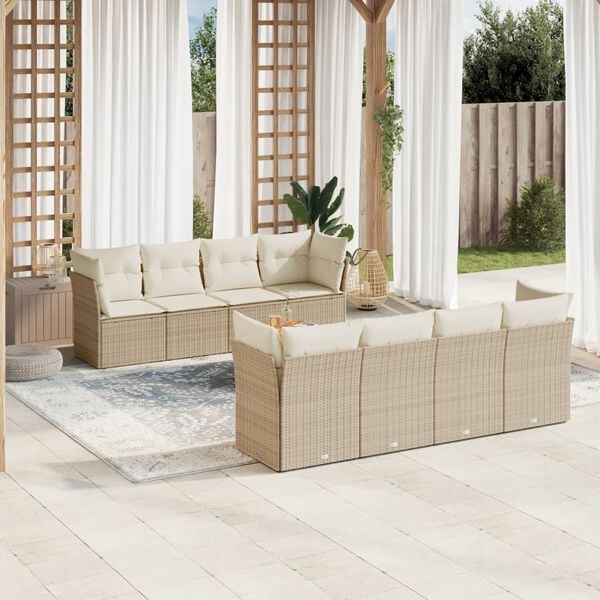 vidaXL Garden Sofa Set Beige PE rattan Large Adjustable Feet