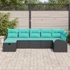 vidaXL Sofa Set with Cushion 7 pcs Black and Turquoise Poly Rattan