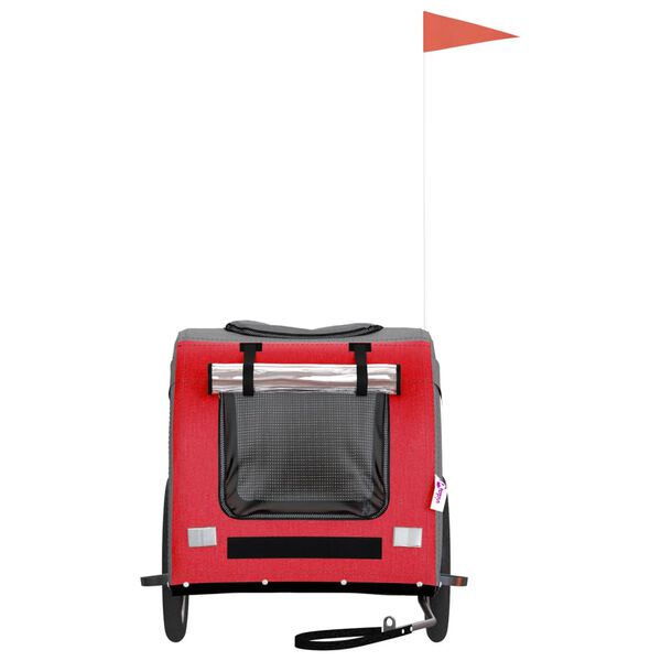 vidaXL Pet Bike Trailer Red and Grey Oxford fabric, Iron, PVC Compact
