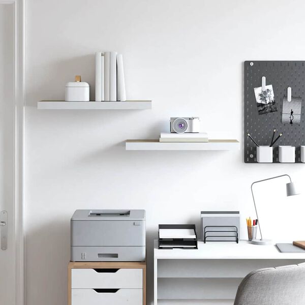 vidaXL Wall Shelf Set of 2 Oak and white Honeycomb MDF 23.6x9.3x1.5 in