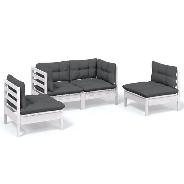 vidaXL Garden Lounge Set White Solid pinewood, fabric (100% polyester)