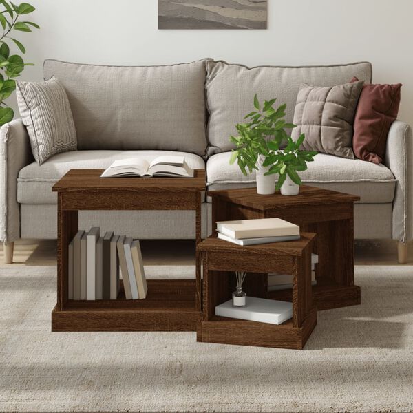 vidaXL Coffee Table Set of 3 Brown oak Engineered wood