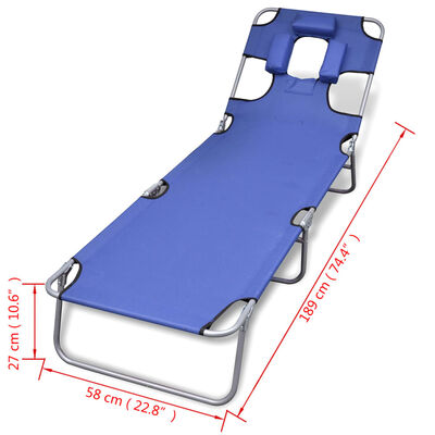 vidaXL Folding Sun Lounger with Head Cushion Powder-coated Steel Blue