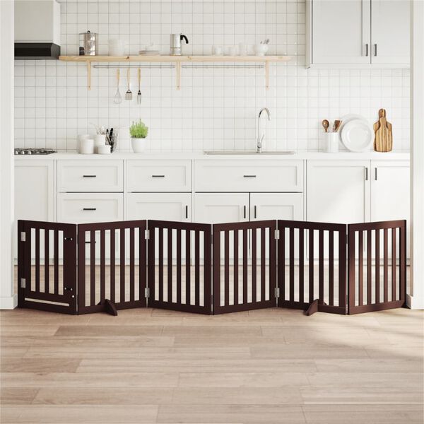 vidaXL Dog Gate Set of 6 Brown Poplar Wood with Water-based Paint