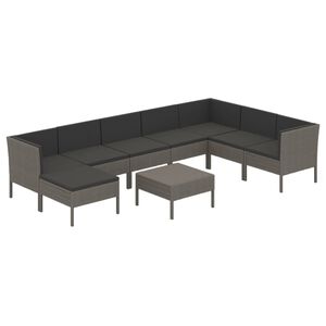 vidaXL Garden Lounge Set Grey PE rattan, powder-coated steel, polyester