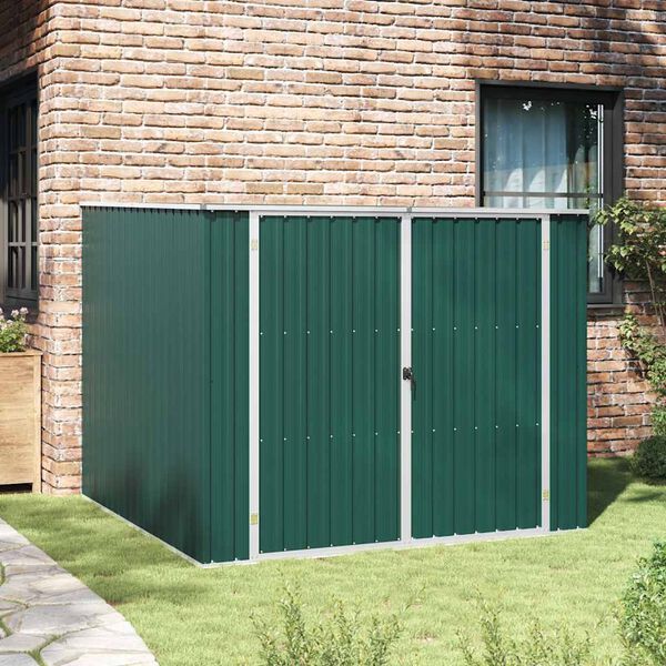 vidaXL Garden Shed Green Galvanized Steel Medium Garden Shed