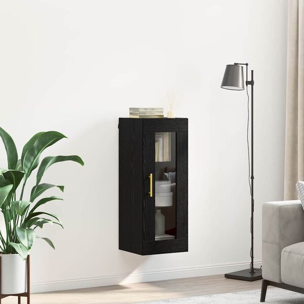 vidaXL Wall Mounted Cabinet Black Oak 13.58 x 13.39 x 35.43 in