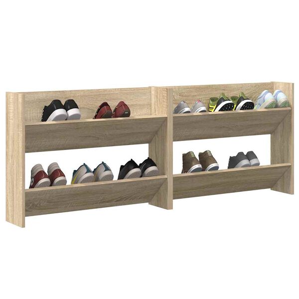 vidaXL Wall Shoe Cabinets 2 pcs Sonoma Oak 31.5"x7.1"x23.6" Engineered Wood