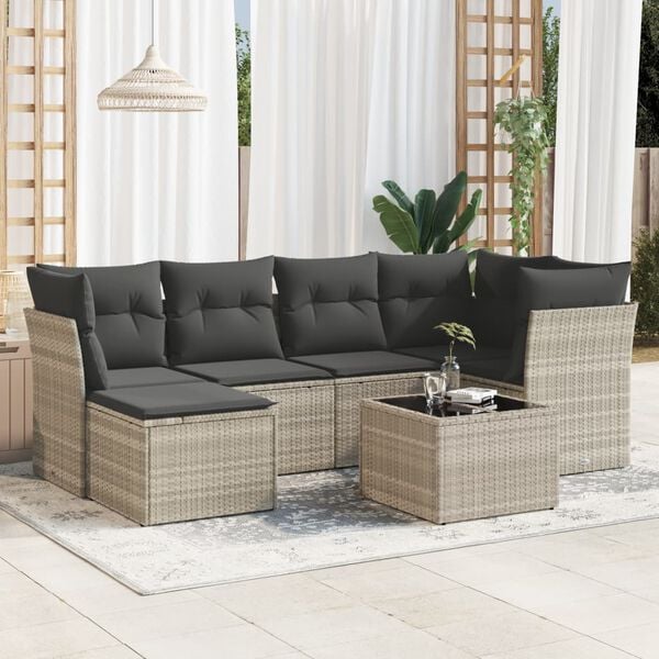 vidaXL Garden Sofa Set Light grey PE Rattan 7 Piece Set Modular