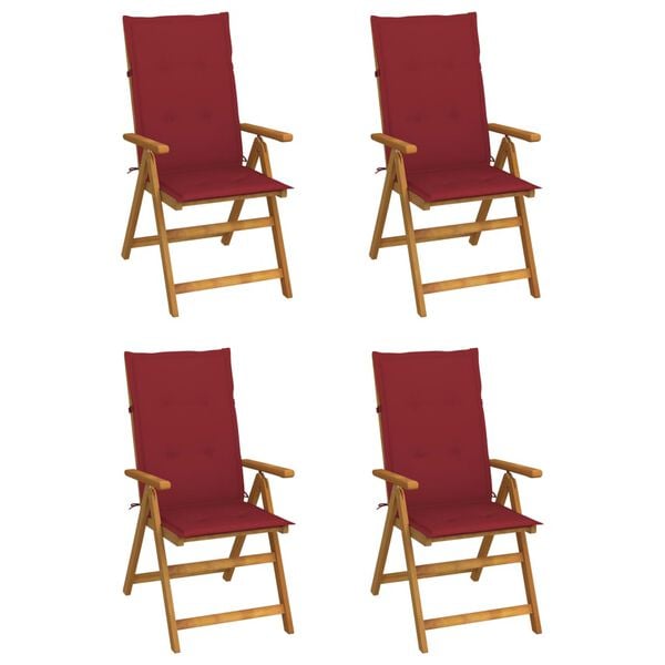 vidaXL Garden Chair Set of 4 Wine red Solid acacia wood; Polyester